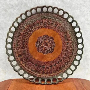 Hand Tooled Scalloped Leather Tray-Valet-Catchall from Rio De Janeiro Brazil‎